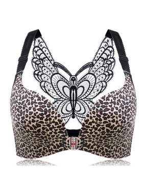 Front Closure Butterfly Embroidery Back Wireless Push Up Bra