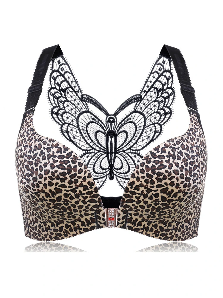 Front Closure Butterfly Embroidery Back Wireless Push Up Bra