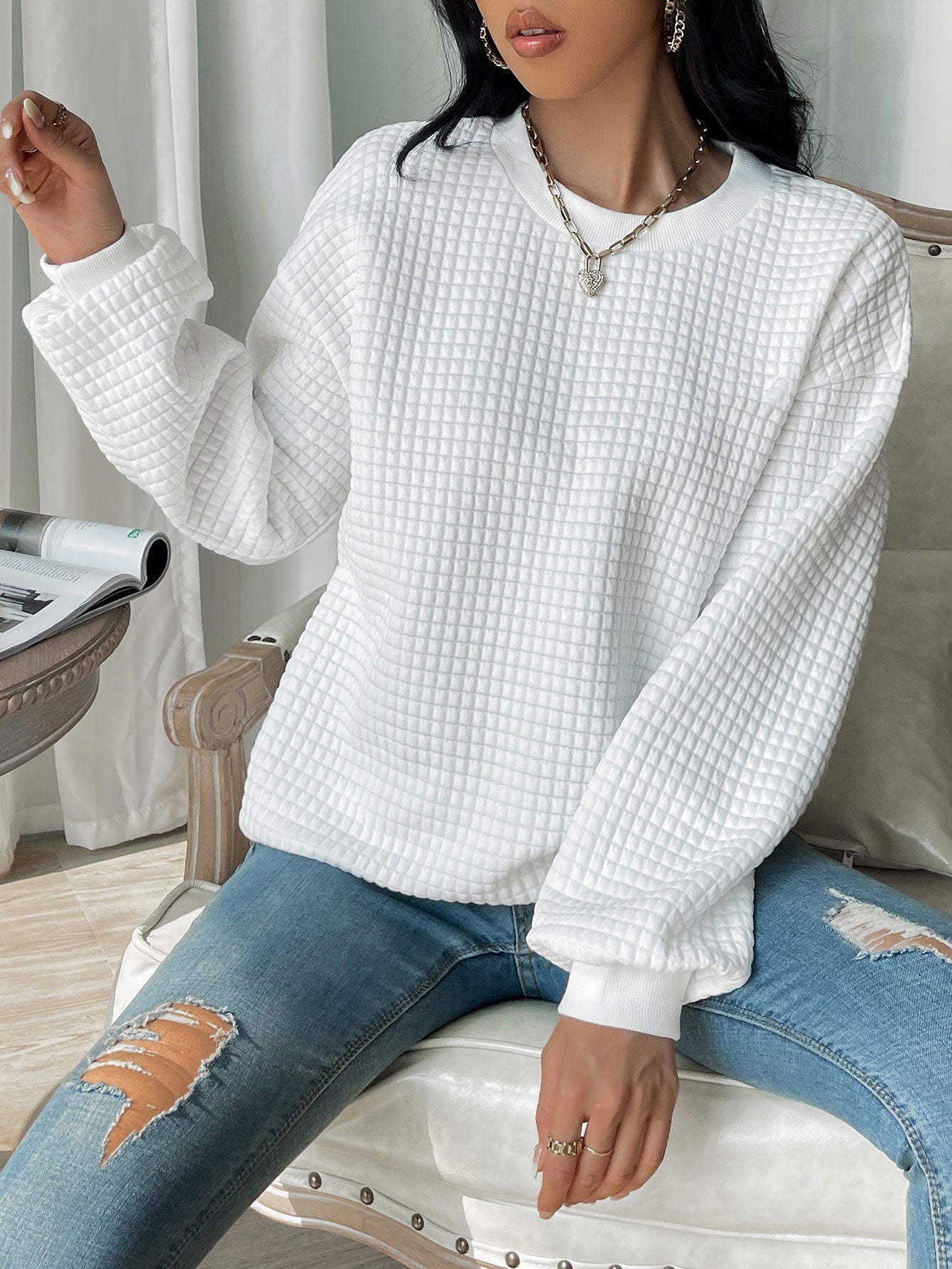 Letter Patch Detail Drop Shoulder Sweatshirt