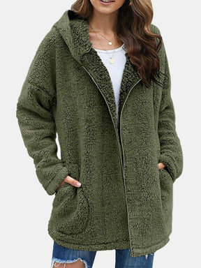 Women Autumn Winter Causal Daily Plush Fleece Zipper Long Sleeve Teddy Coat