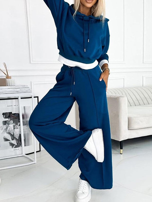 Women's Fashion Solid Color Hoodie and Wide Leg Pants two-piece set