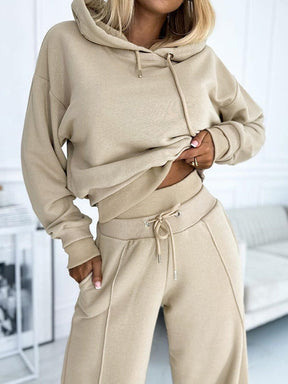 Women's Fashion Solid Color Hoodie and Wide Leg Pants two-piece set