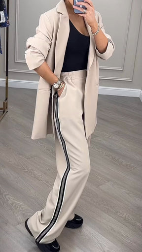 Women's Lapel Long Sleeve Striped Design Casual Suit