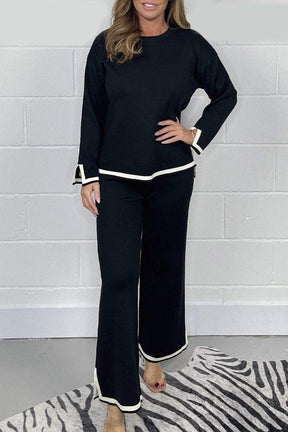 Women's V-Neck Soft Knit Border Edge Trouser Co-Ord