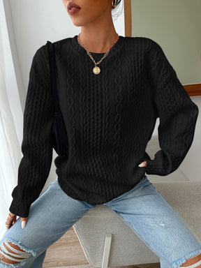 Drop Shoulder Cable Textured Pullover