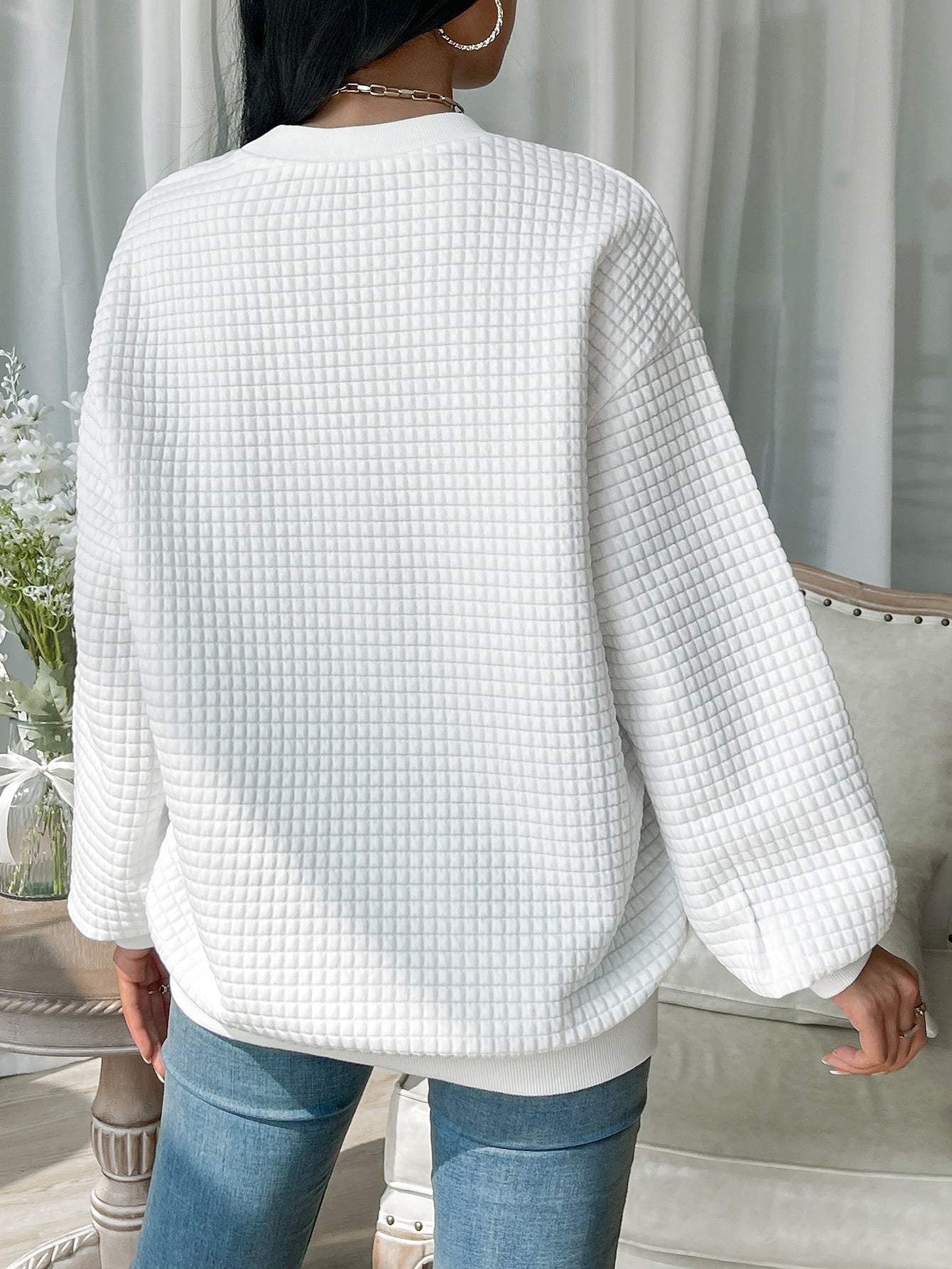 Letter Patch Detail Drop Shoulder Sweatshirt