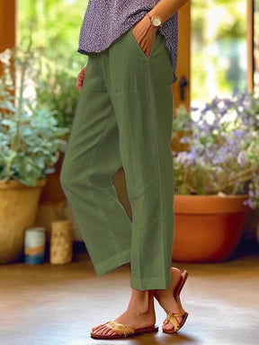 Plain Linen Cotton And Linen Loose Pants