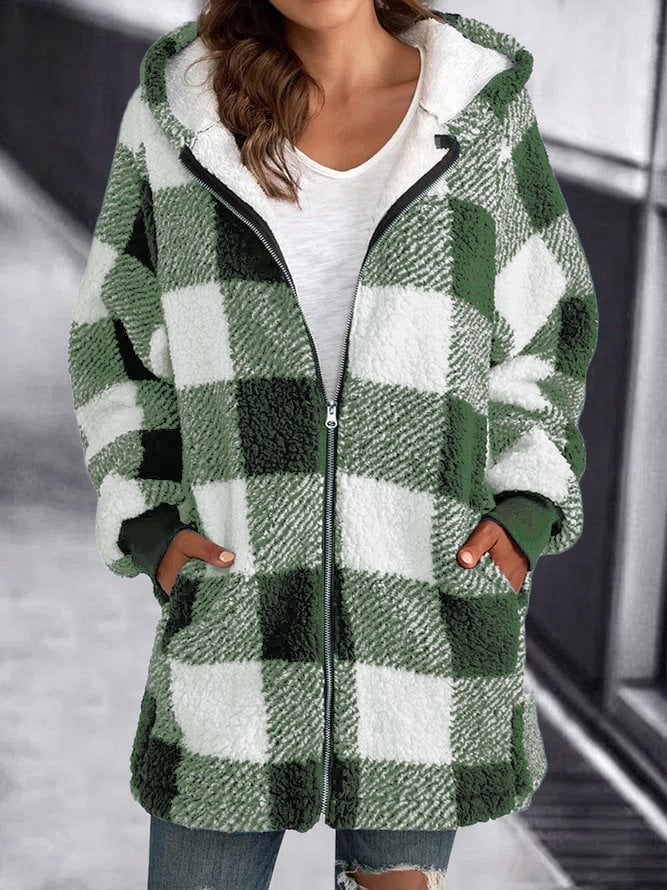 Women Oversized Hoodie Plaid Loose Overcoat