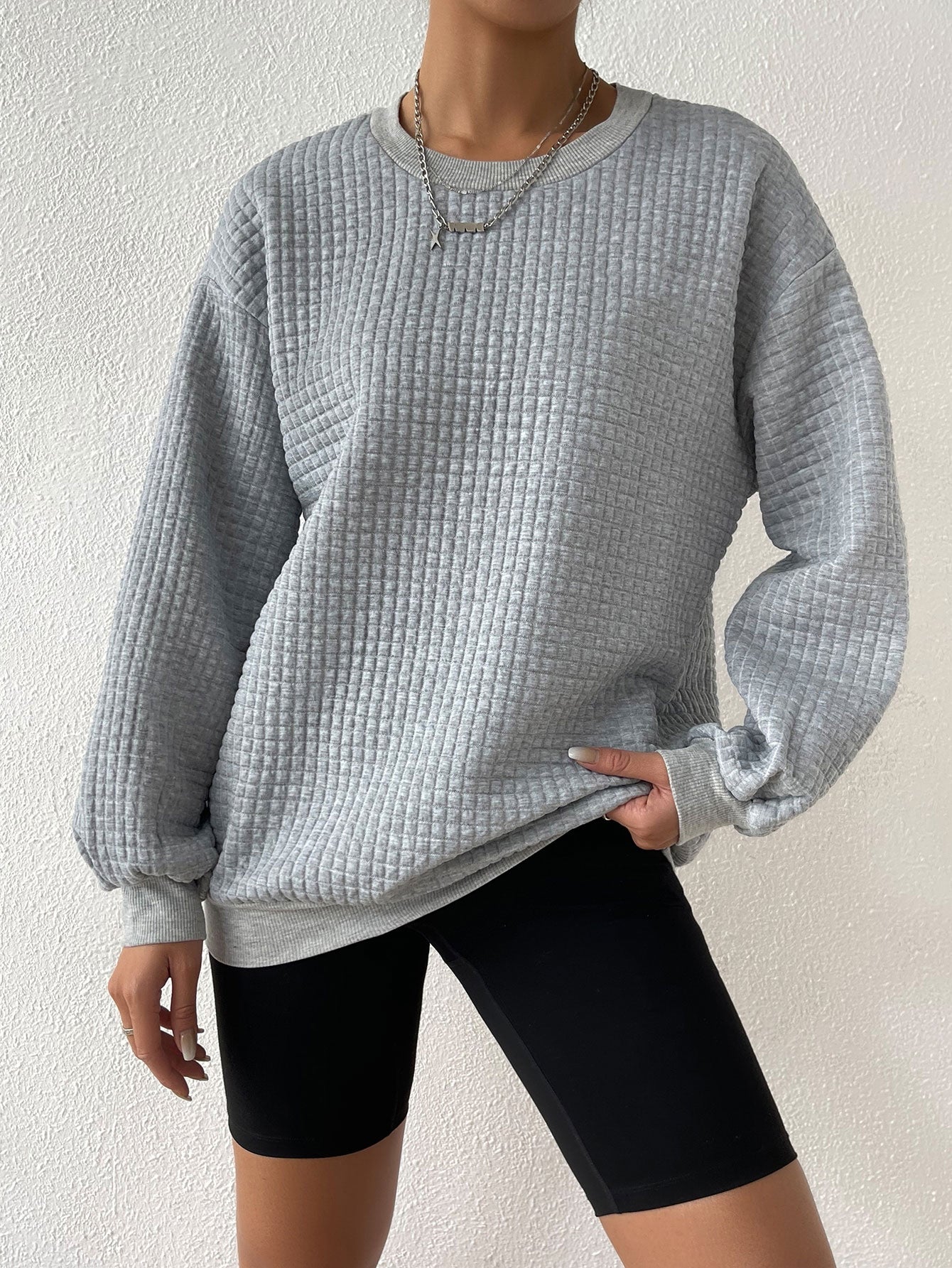 Letter Patch Detail Drop Shoulder Sweatshirt