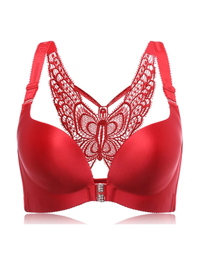 Front Closure Butterfly Embroidery Back Wireless Push Up Bra