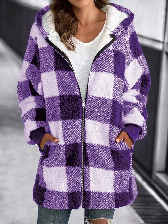 Women Oversized Hoodie Plaid Loose Overcoat