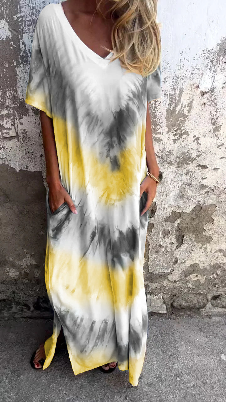 Tie-dye V-neck Long Comfortable Dress