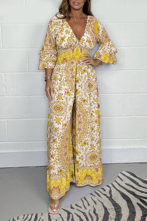 V-neck printed jumpsuit