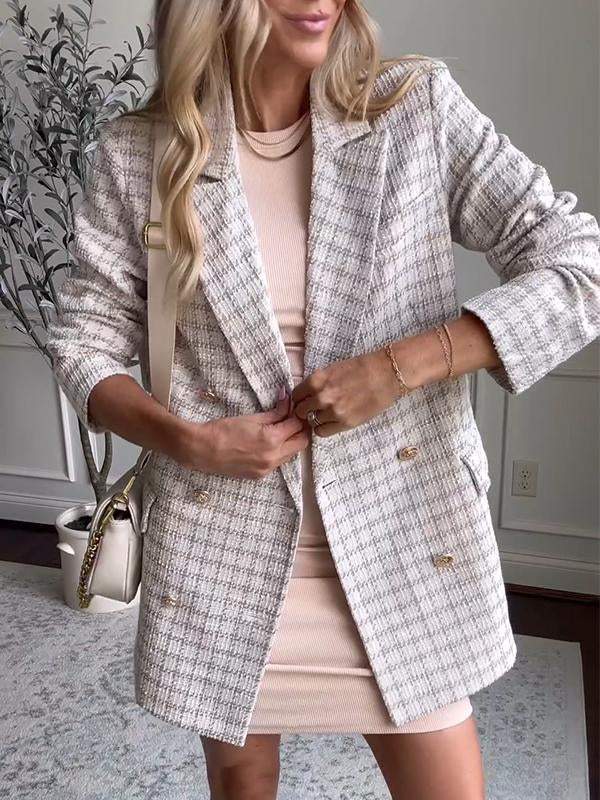 Women's Casual Lapel Single-breasted Plaid Suit Jacket