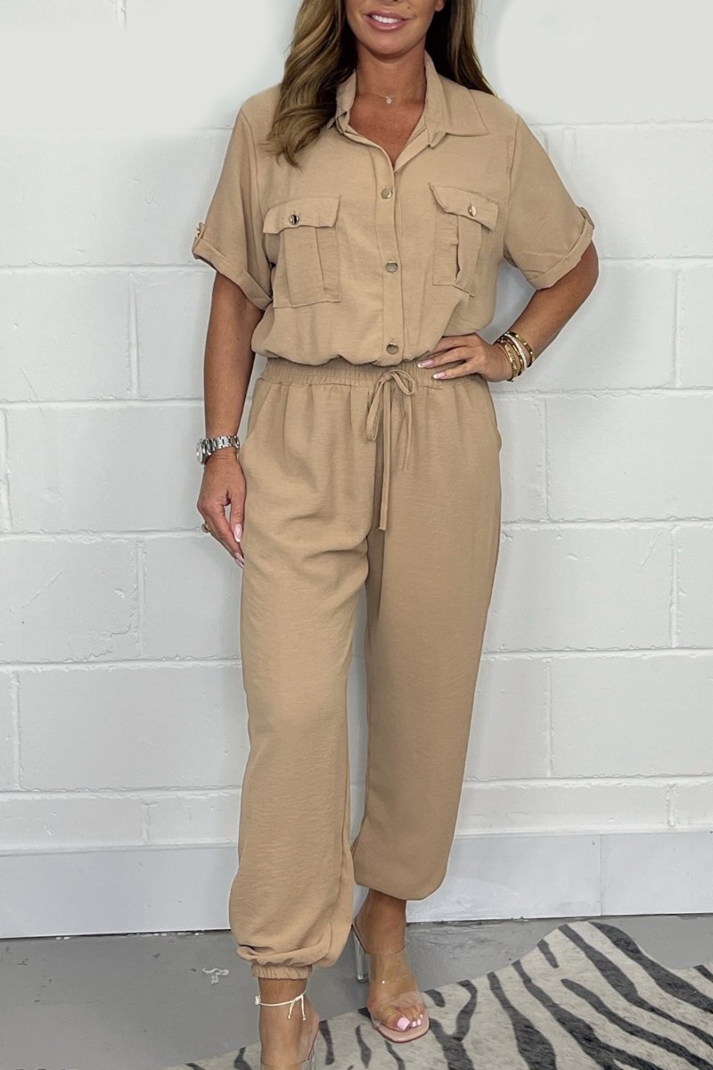 Gold Button Tie Jumpsuit