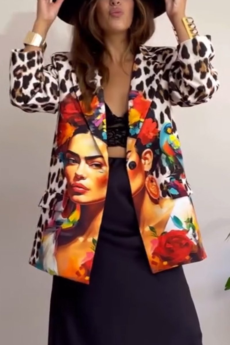 Women's Casual Lapel Printed Suit Jacket