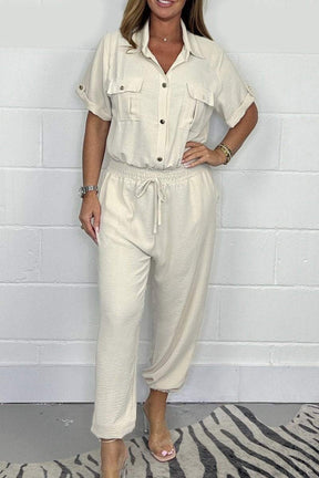 Gold Button Tie Jumpsuit