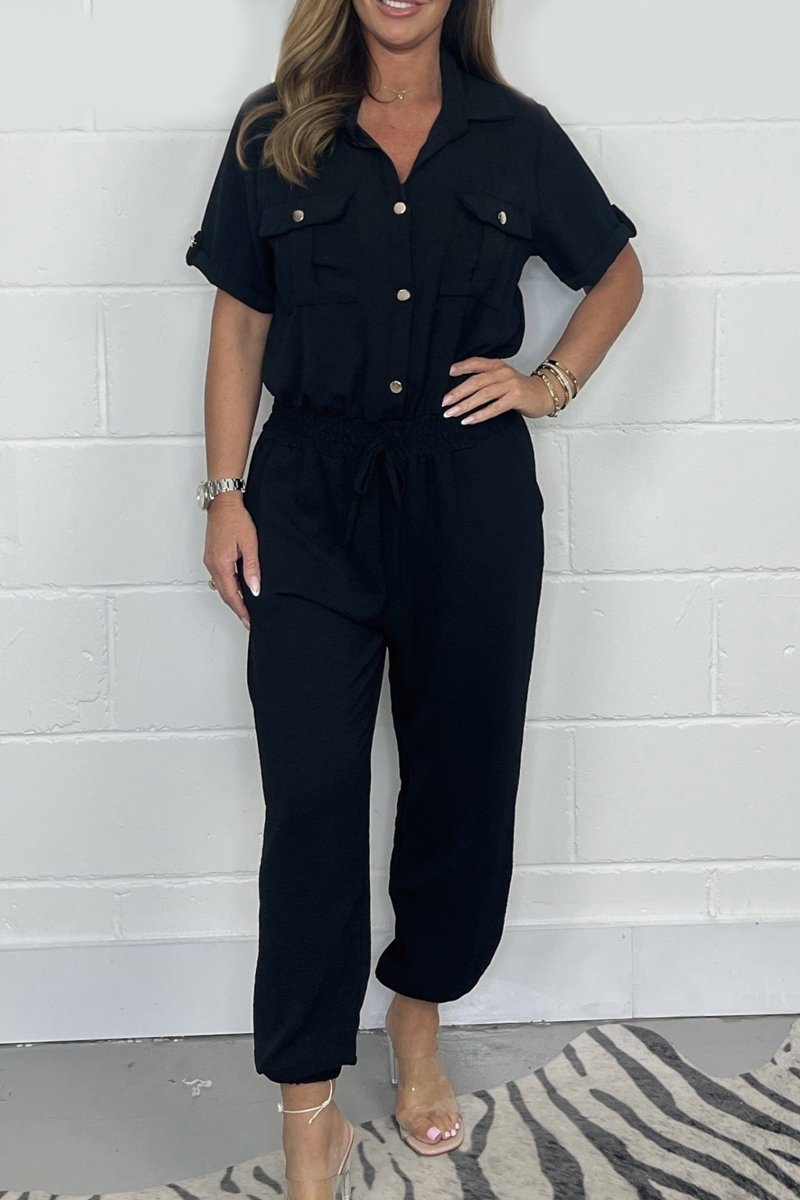 Gold Button Tie Jumpsuit