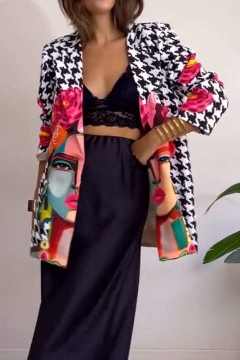 Women's Casual Lapel Printed Suit Jacket