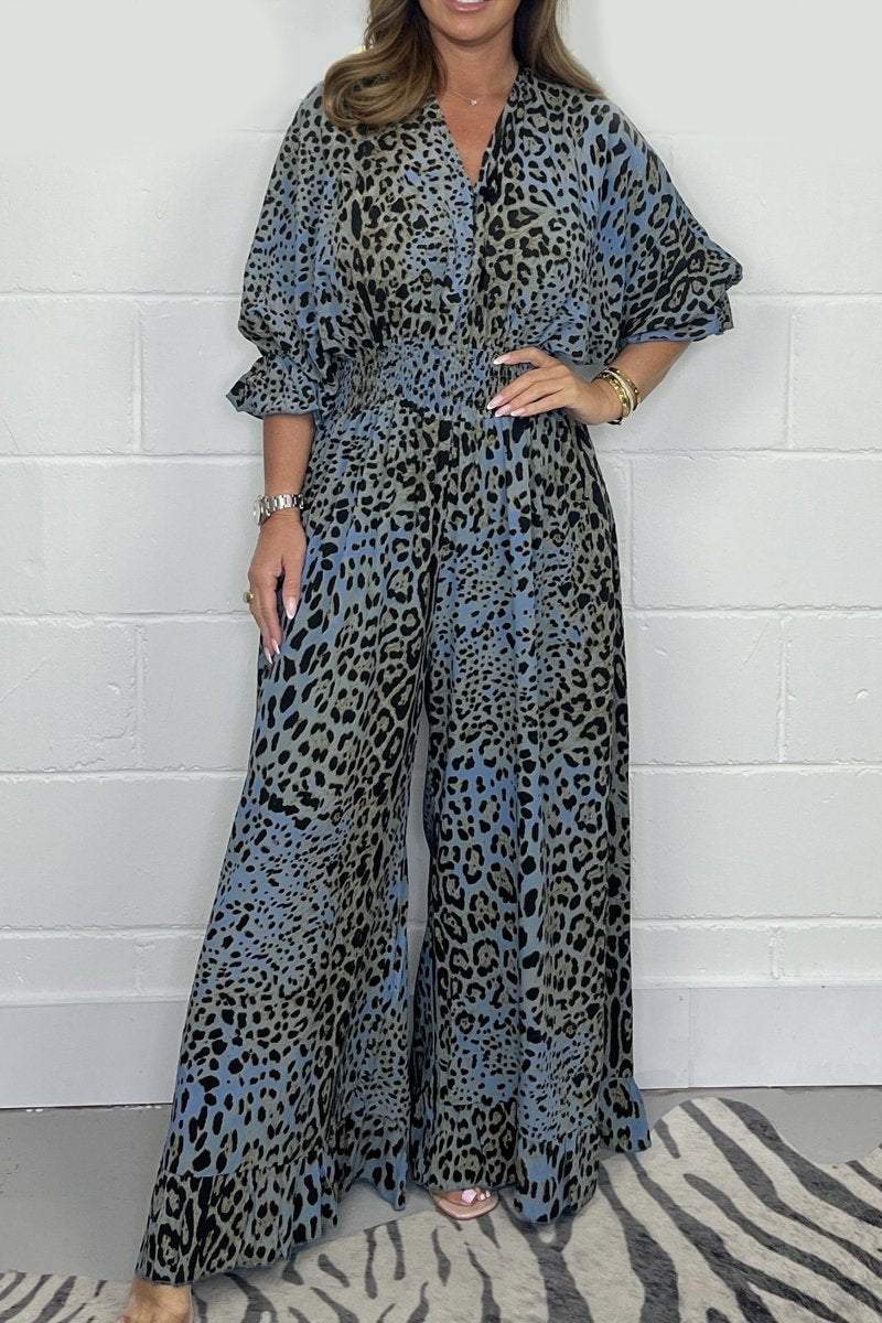 Leopard print casual loose jumpsuit