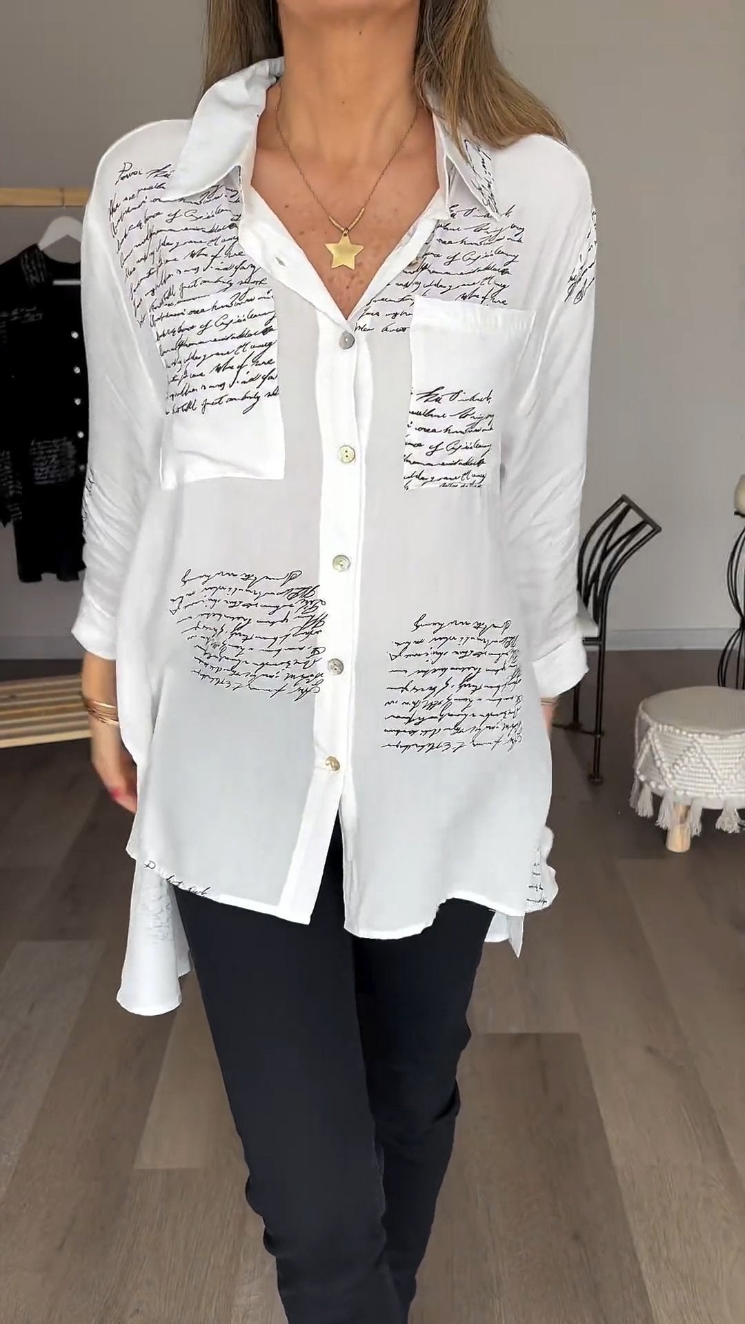 Letter Print Fashion Lapel Shirt