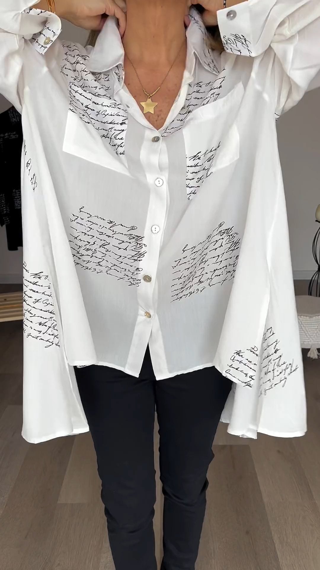 Letter Print Fashion Lapel Shirt