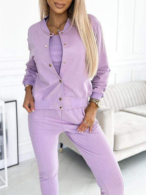 Women's Round Neck Long Sleeve Casual Sports 3-piece Suit