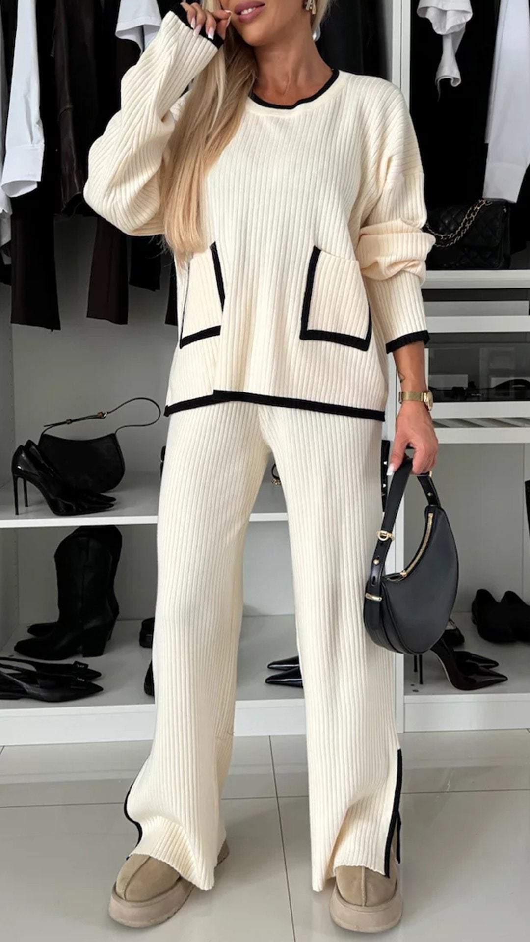 Women's Round Neck Long Sleeve Knitted Casual Suit