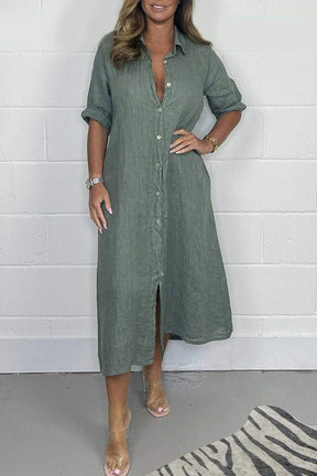 Casual solid color shirt dress