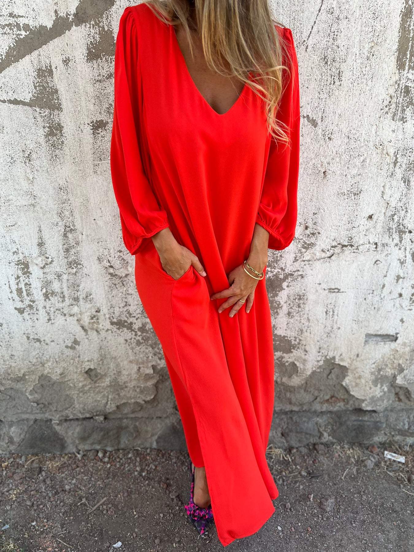 V-neck Long Dress