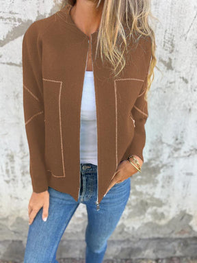 Casual Round Neck Zipper Thin Jacket