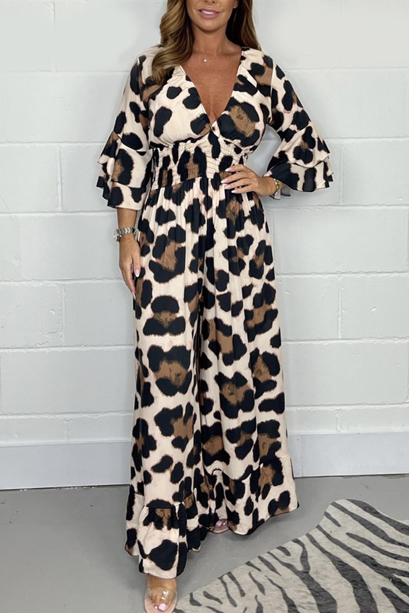 Leopard print V-neck jumpsuit