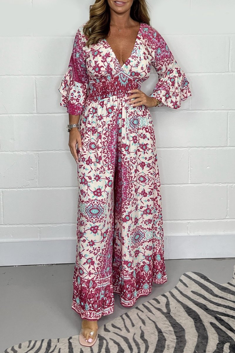 V-neck printed jumpsuit