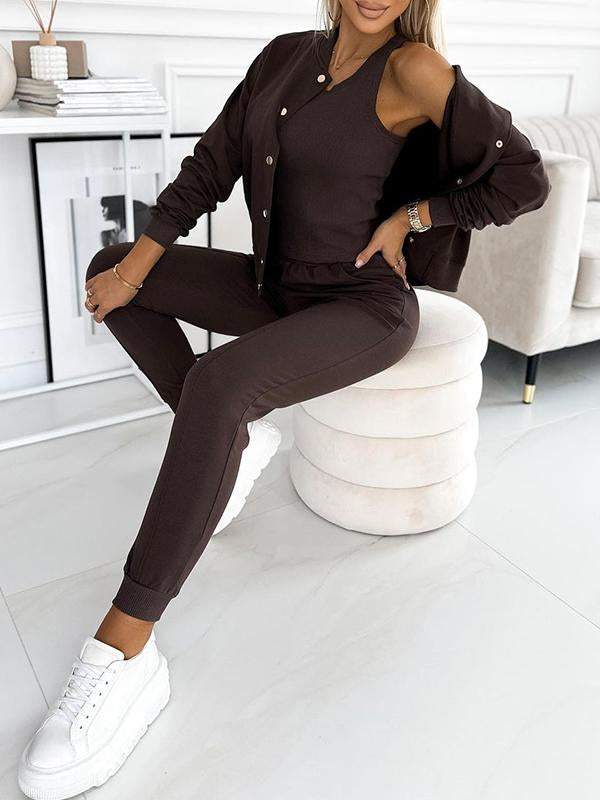 Women's Round Neck Long Sleeve Casual Sports 3-piece Suit