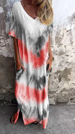 Tie-dye V-neck Long Comfortable Dress