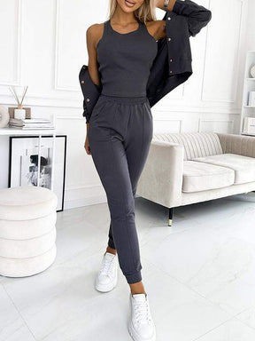 Women's Round Neck Long Sleeve Casual Sports 3-piece Suit