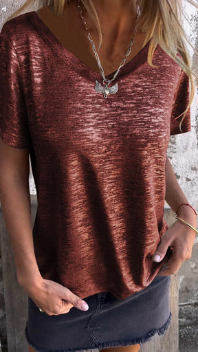 Hot Stamping Round Neck Short-sleeved V Neck T-shirt