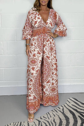 V-neck printed jumpsuit