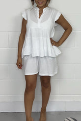 Women's Cheesecloth Ruffle Shorts And Top Set