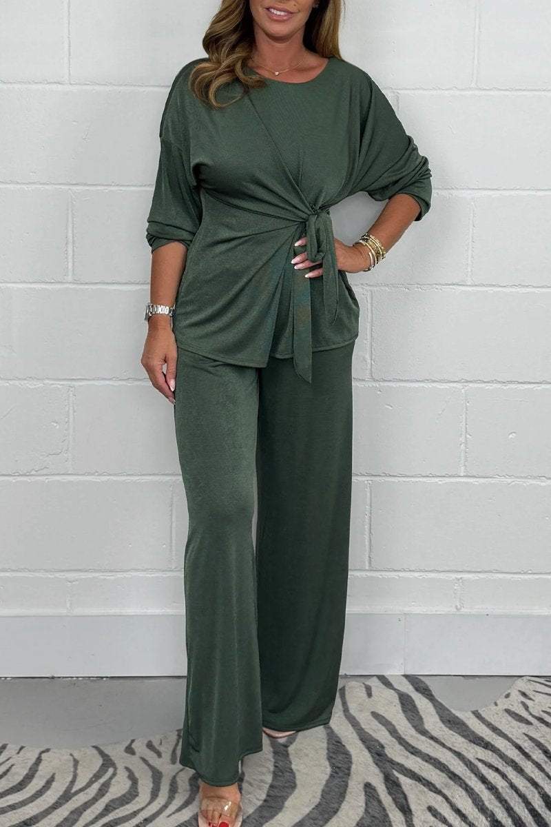 Women's Tie Side Long Sleeve Top And Trouser Co -ord